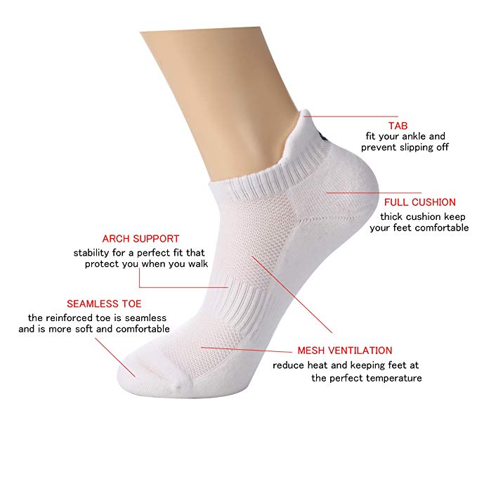 KOZR Running Ankle Socks 6 Pack for Men and Women with Cushion Low Cut Athletic Sport Tab Socks