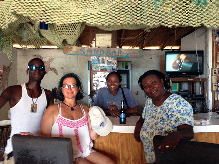 Patrons Lamont and Deb, bartender Lilli, and proprietor Kay.