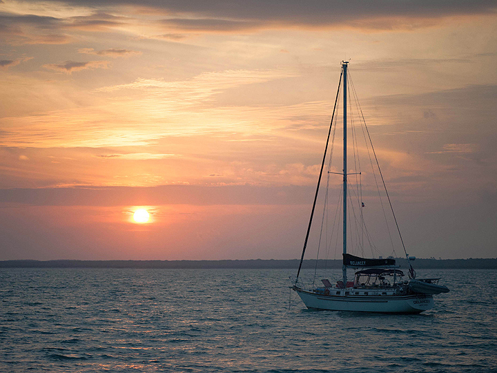 S/V Delancey at anchor in Abraham's Bay, Mayaguana. Thanks for the pic Lauren!