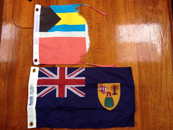Bahamas courtesy flag a little worse for wear.
