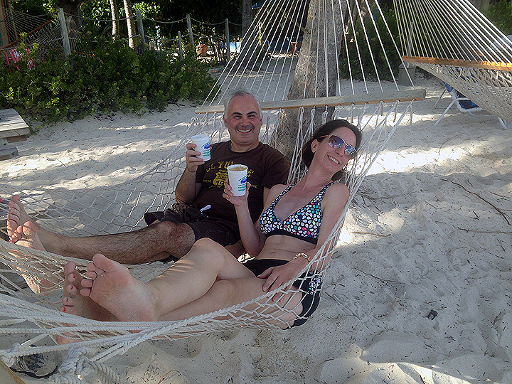 Eve and Onat at Soggy Dollar. How they got into the hammock with their painkillers intact I'll never know.