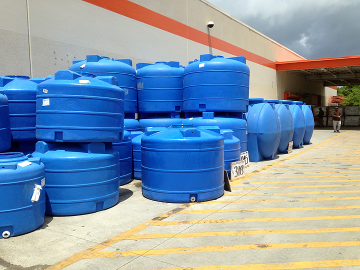 Pre-fab cisterns for sale in front of Home Depot. (Yes, we have a Home Depot.)
