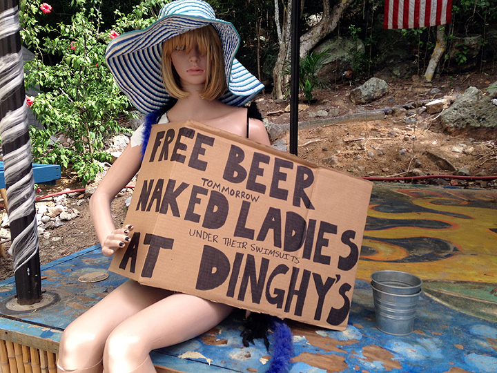 Beach bar patron not thinking about money.