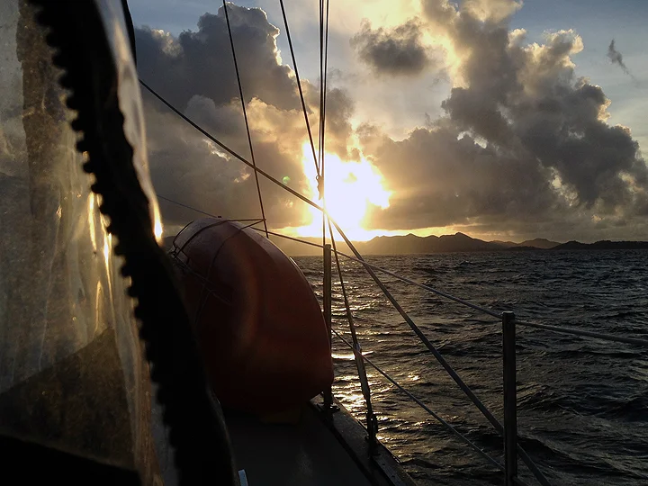 Looking east:  Sunrise over Marigot Bay, St. Martin
