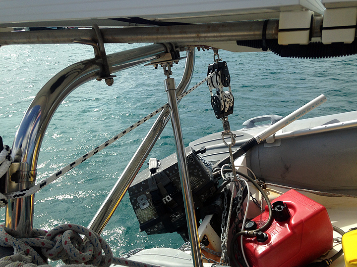 New purchase and support strut help secure the dink. I still think the outboard paint job is the best theft deterrent.