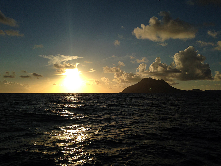 Rounding Nevis at sunset