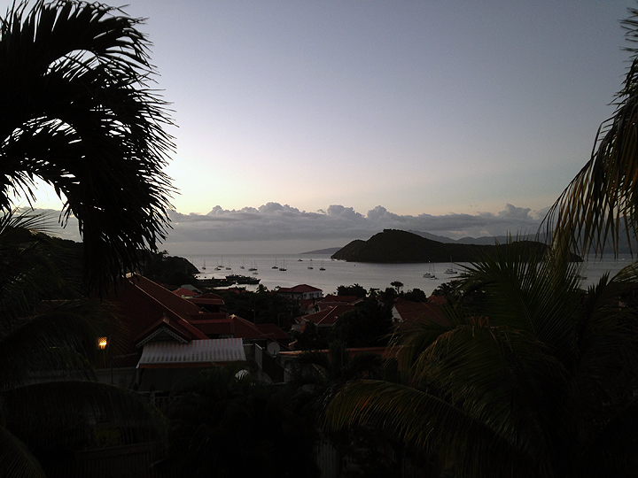 The view from our fancy restaurant. Ilet a Cabrit (and S/V Delancey) in the distance.