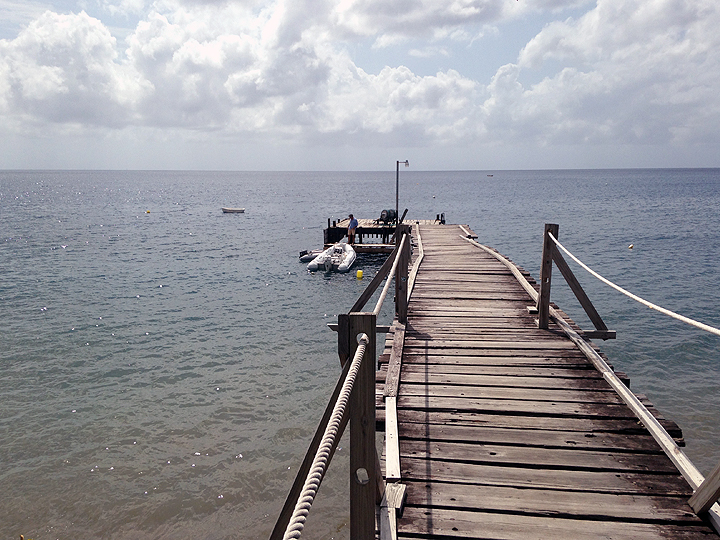 The dock at the Dominica Marine Center. If you saw it in a movie, you’d say the set designer went overboard with the rustic.