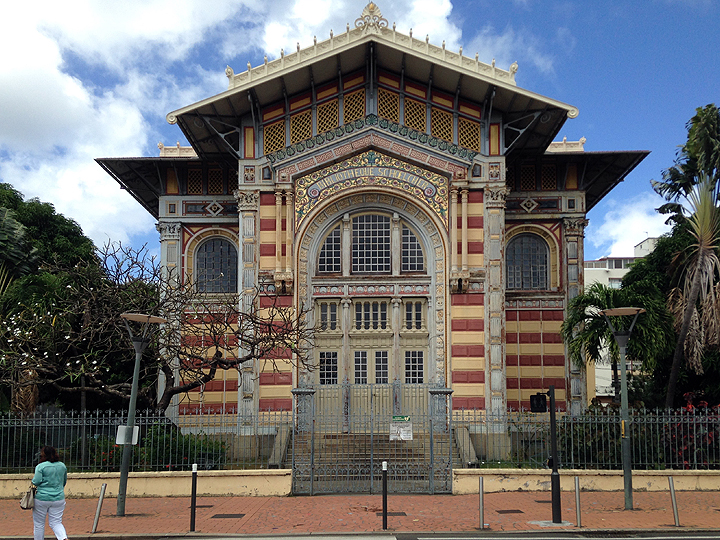The Schoelcher Library, Fort de France, Martinique. Designed by Pierre-Henri Picq. Built in Paris for display at the 1889 World Exposition, the building was disassembled, shipped to Martinique, and reassembled in its present location.