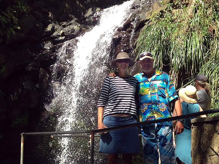 Deb and Scott of S/V Expedition at Annendale Falls. Scott dresses himself.