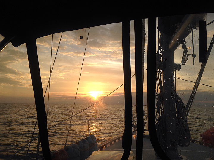 Literally sailing off into the sunset