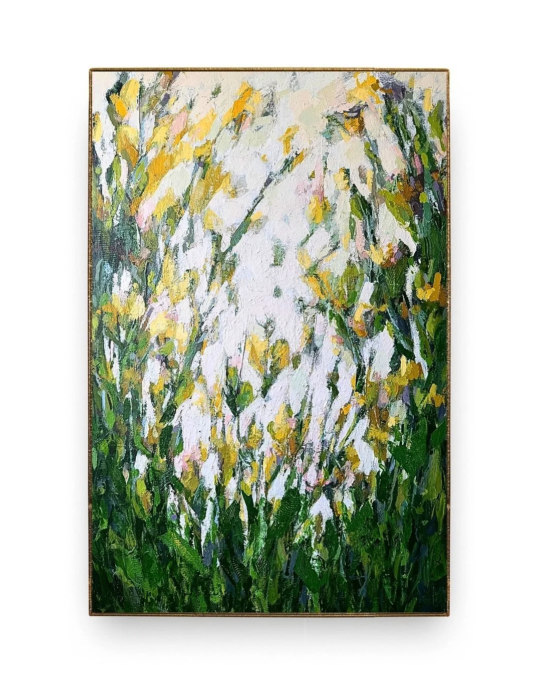 This painting is called “Hope Emerging”; it’s a moment of light rising through the quiet. Layers of texture, deep greens at the base, and soft yellow and pink blooms lifting into a pale, open sky.
⠀⠀⠀⠀⠀⠀⠀⠀⠀
This original floral abst