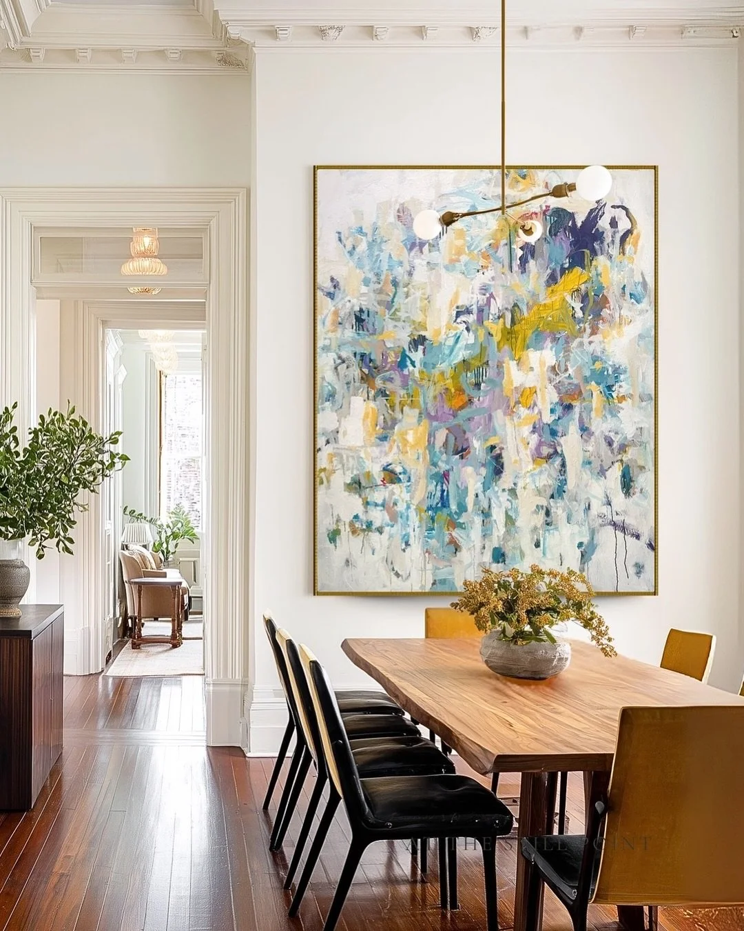 I love how this one feels quiet and open, but still full of subtle movement. There’s something about the layers that shift with the light, giving it a calm energy you can almost feel in the room.
Seeing it in a warm dining space makes me happy