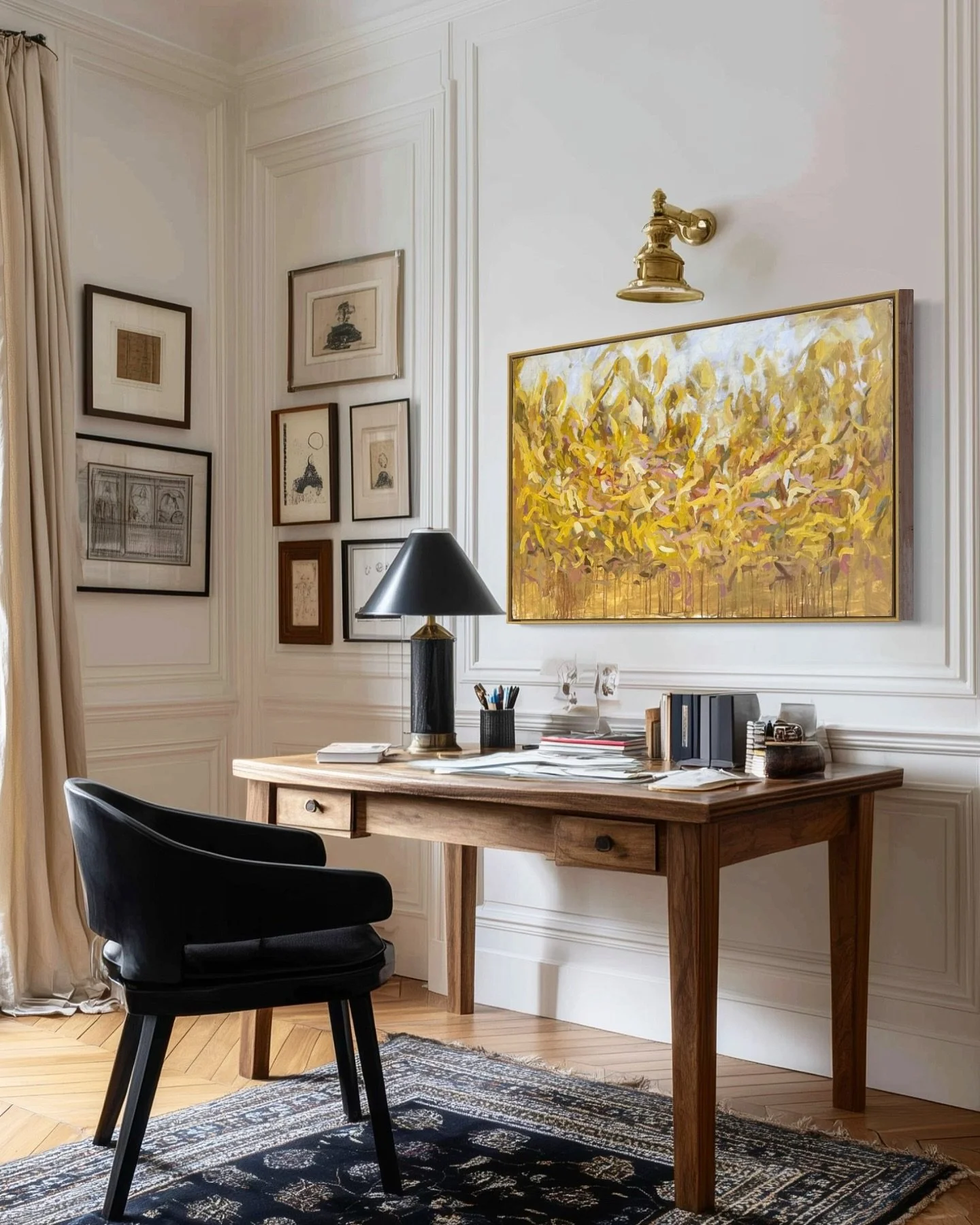 “In the Growing Light” - This painting is full of soft yellows and pale pinks layered like a field turning gold in the afternoon sun. This piece is about warmth and growth and how they grow slowly, almost without our noticing. 
This abst