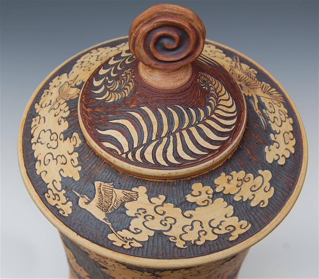 Lid-7 Carved cone lid with Koru handle