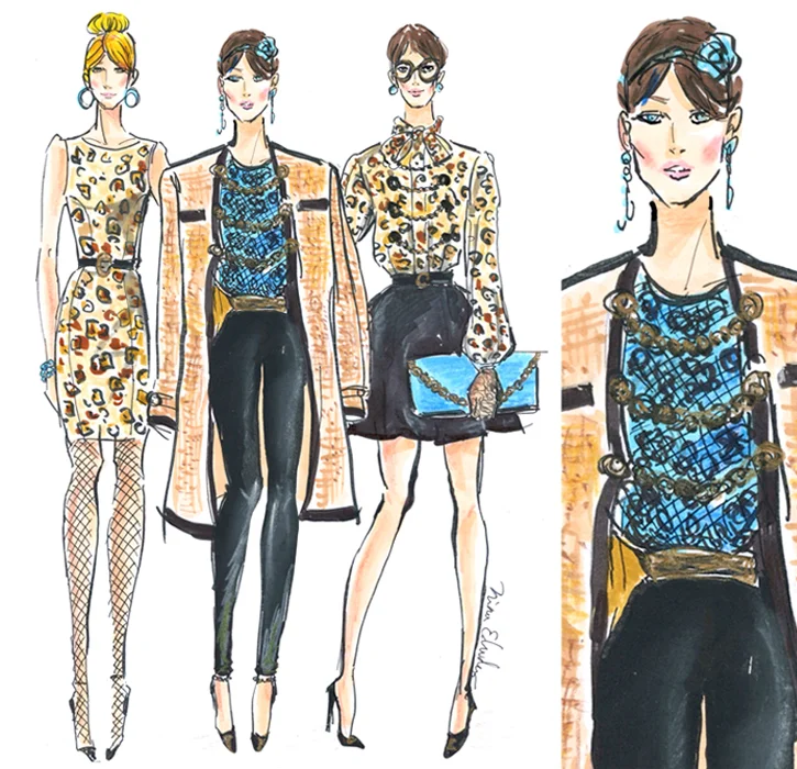  A Fall fashion collection rendering in Copic markers.  