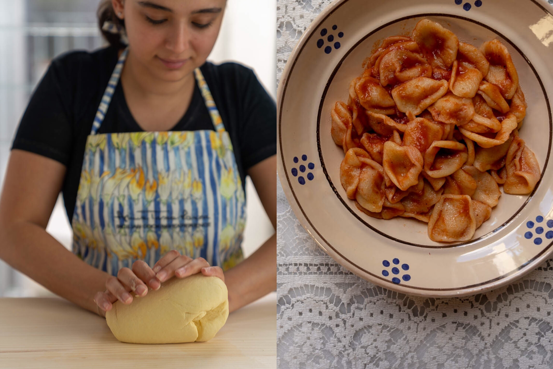 Sabrina, kneading the dough for our orecchiette