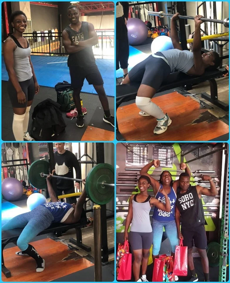 Our lifters upon their arrival in South Africa - training and receiving their care packages.