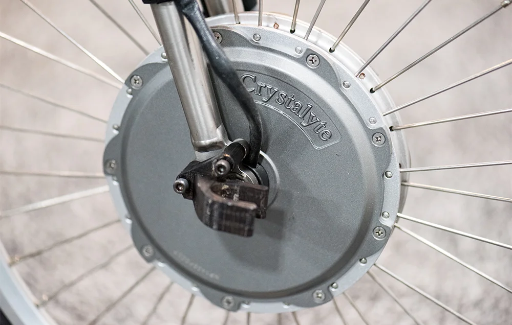 The bike's electronic assist is powered by a 300-watt front hub motor.