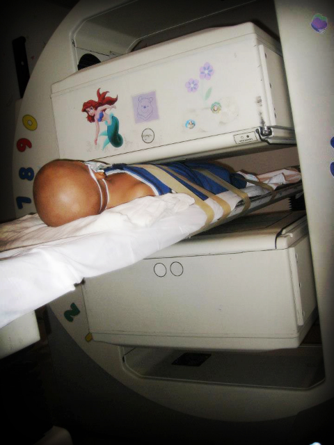 "Hunter going in for a Bone Scan at Children's Hospital, Los Angeles." / Photo Courtesy Lenore Davis