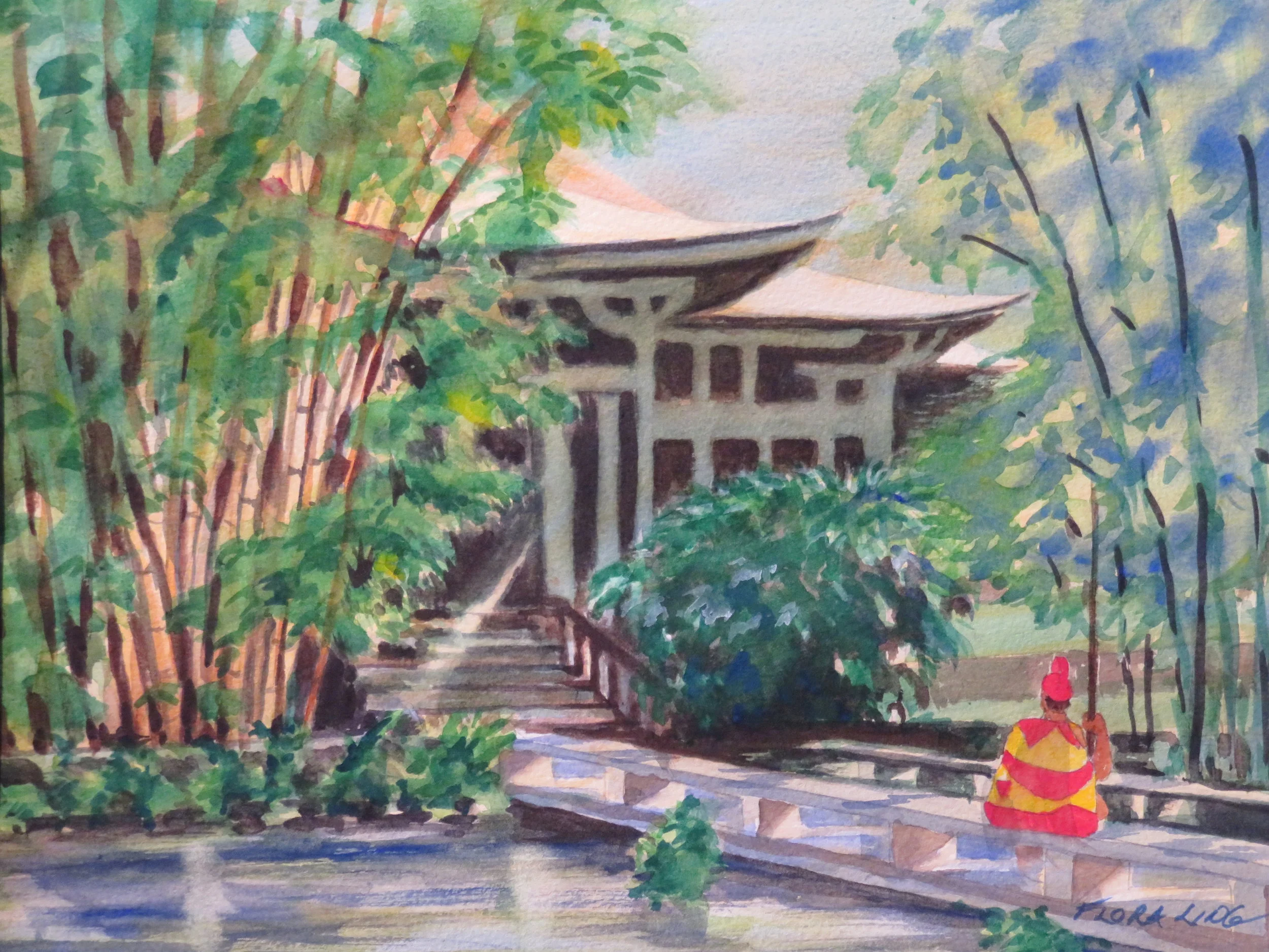 Chinese Hall in Moanalua, Watercolor 11 x 15