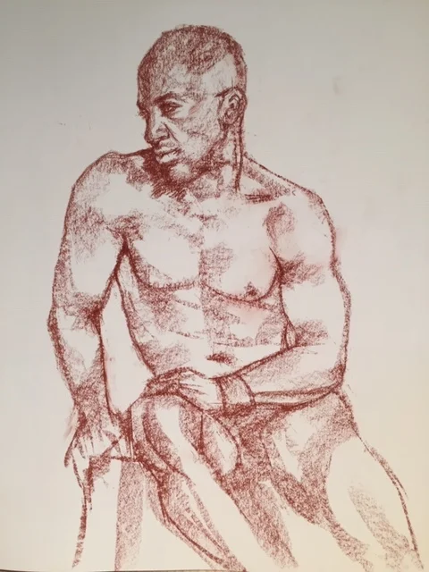 A striking pose, Conte on paper