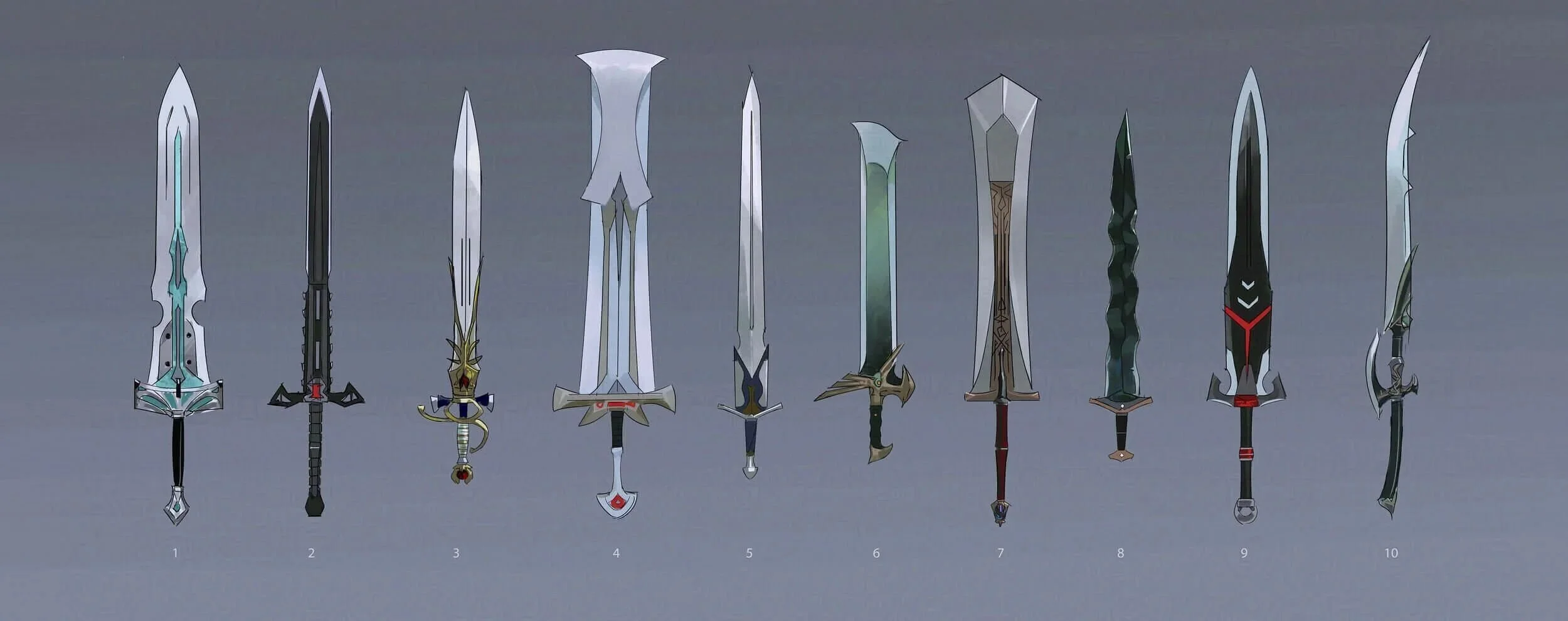         ↑  ↑   SPELLBREAK (Godemics / for Proletariat)  - Concepted weapon lineup explorations featuring axes and swords 