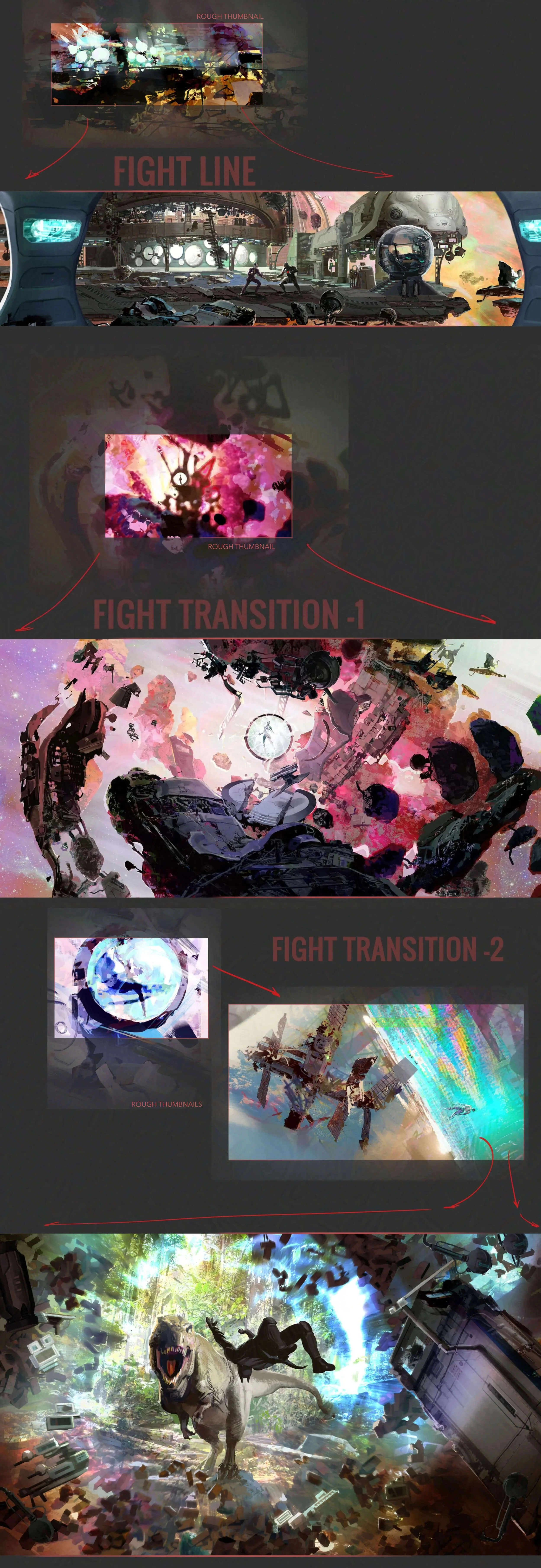         ↑   INJUSTICE 2 (Frame Machine / for NetherRealm)  - Concept art process for in game fightline environments and transition scenarios 