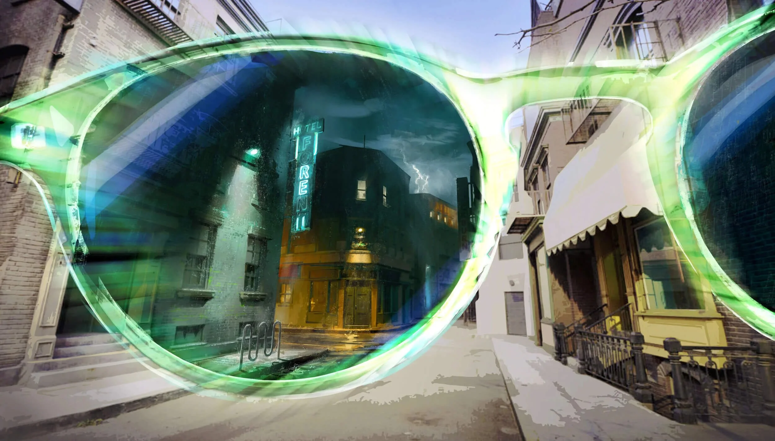         ↑   MAGIC LEAP  - Concept UX / AR exploration transforming a daytime environment into a rainy nighttime scene 