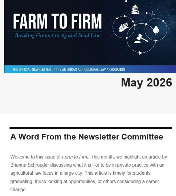 Schroeder Perspective Featured in American Ag Law Assn Newsletter 