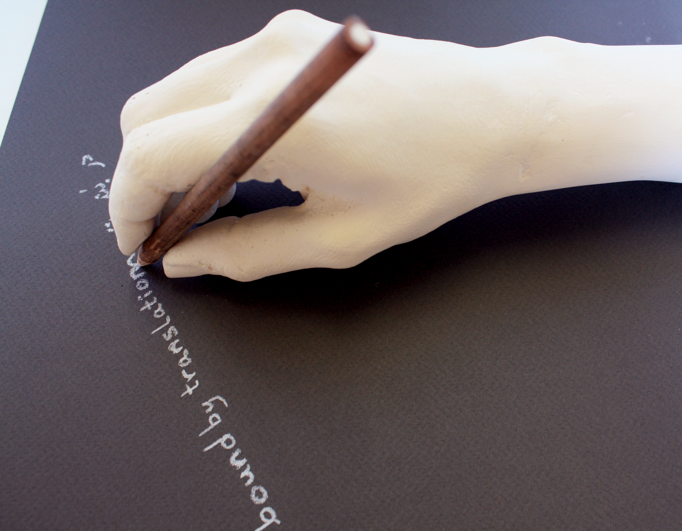  Bound in translation, 2015  Plaster cast, pencil and paper, variable dimension 