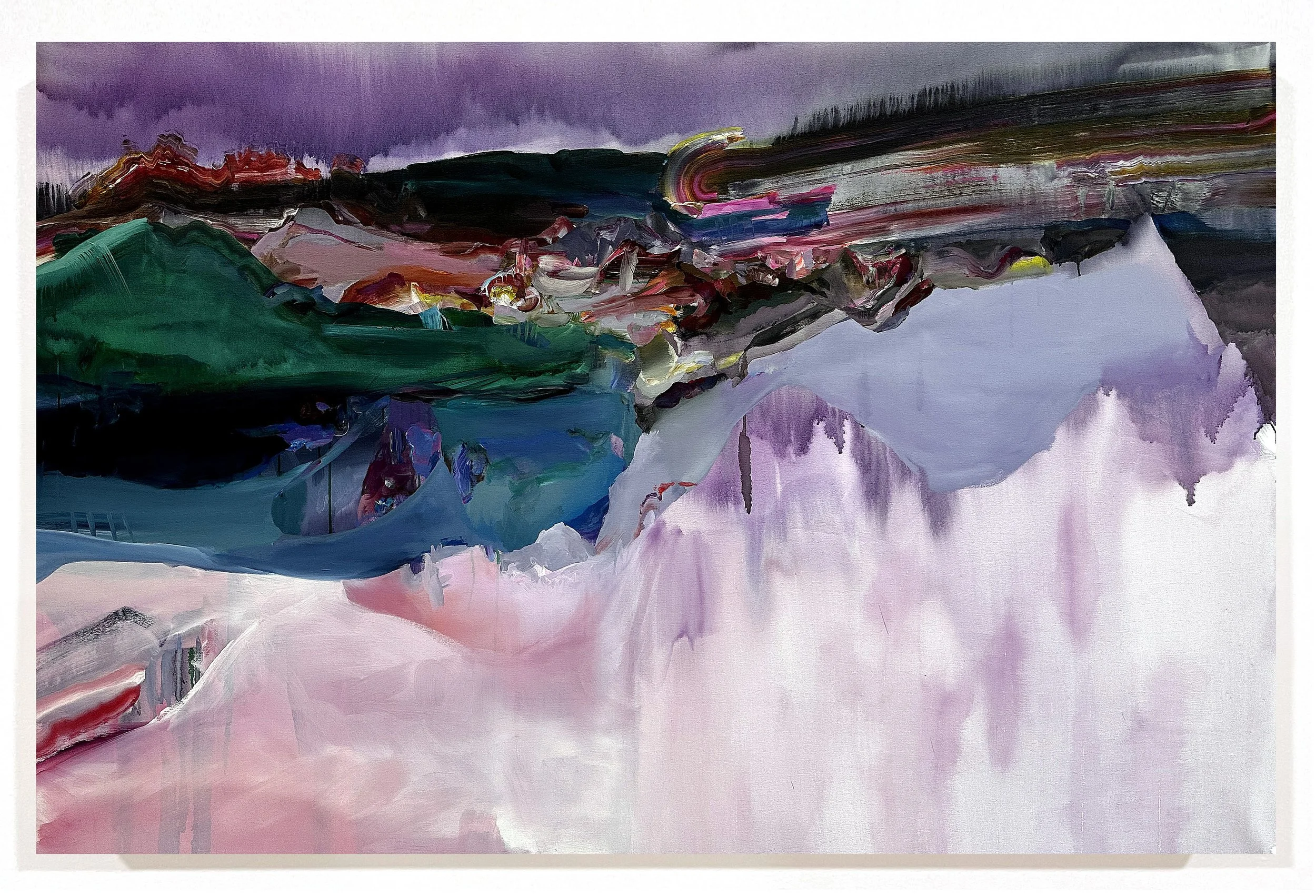  The wind won't save you now WIP  2023, Acrylic and Flashe on canvas, 48 x 72 x 1.5 in 