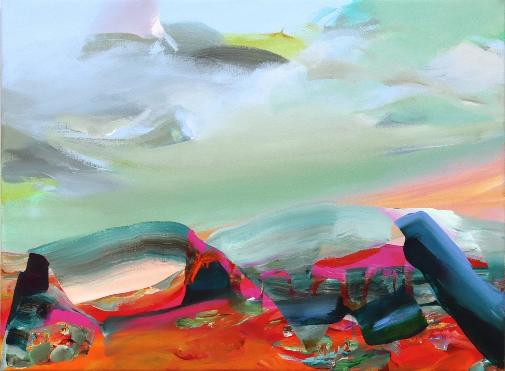  Full and empty hours  2023, Acrylic and Flashe on canvas, 18 x 24 x 0.75 in 