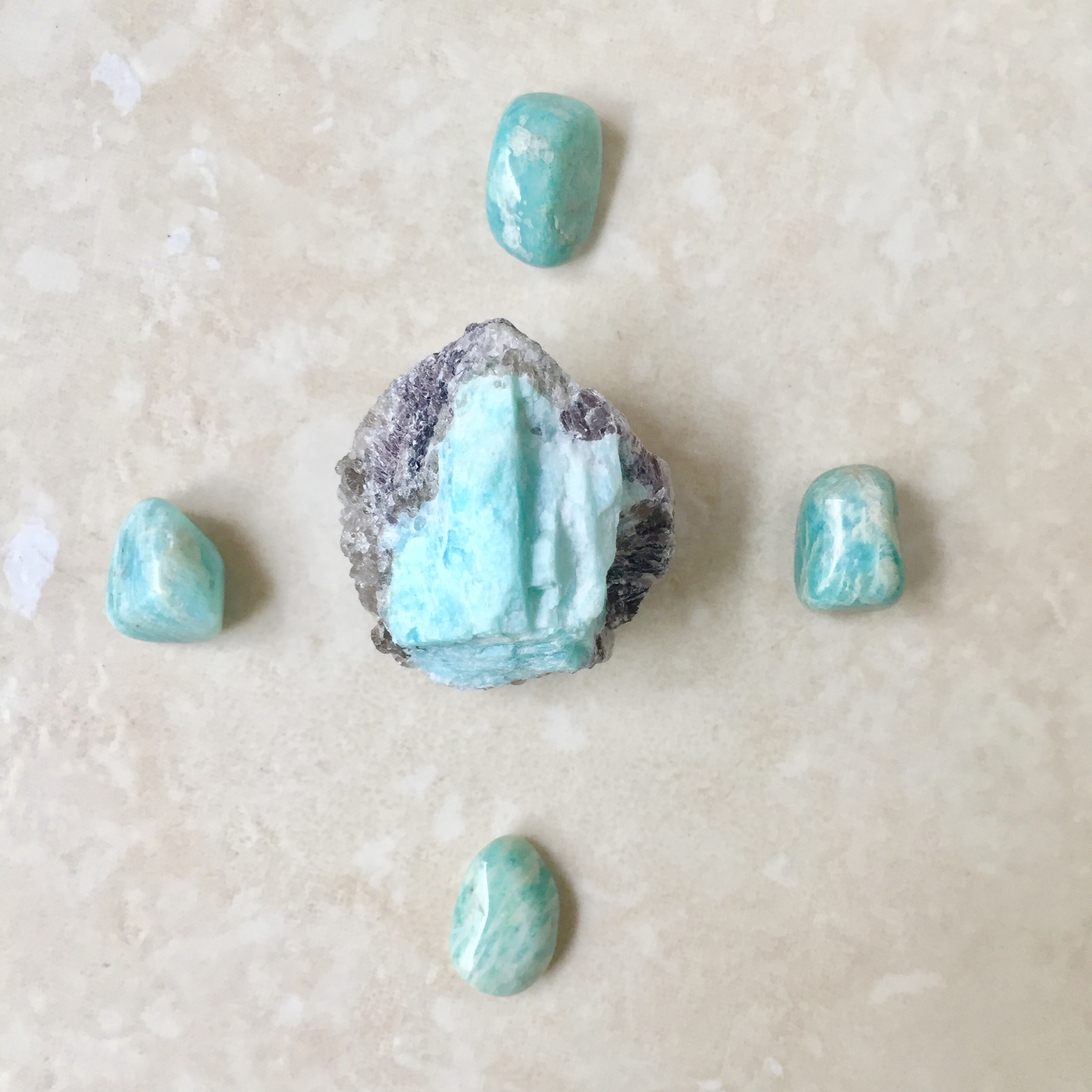 Amazonite in raw and polished form