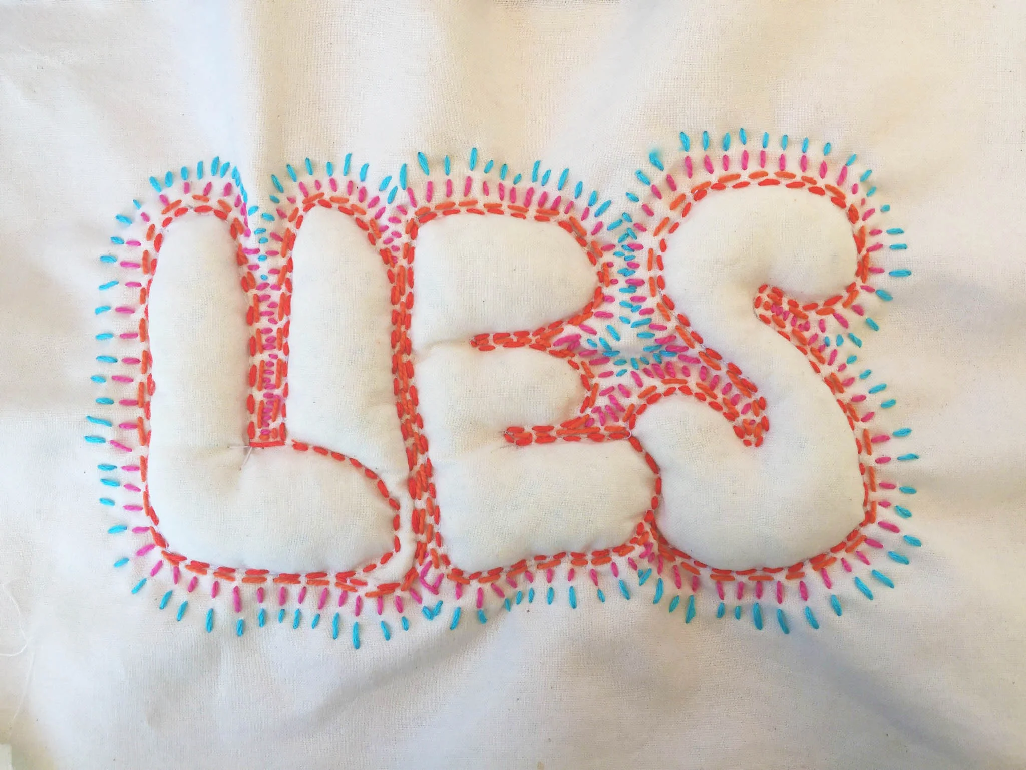 “Lies” original textile artwork by Alyson Toone. See my process on my Instagram, @alysonjonlife.