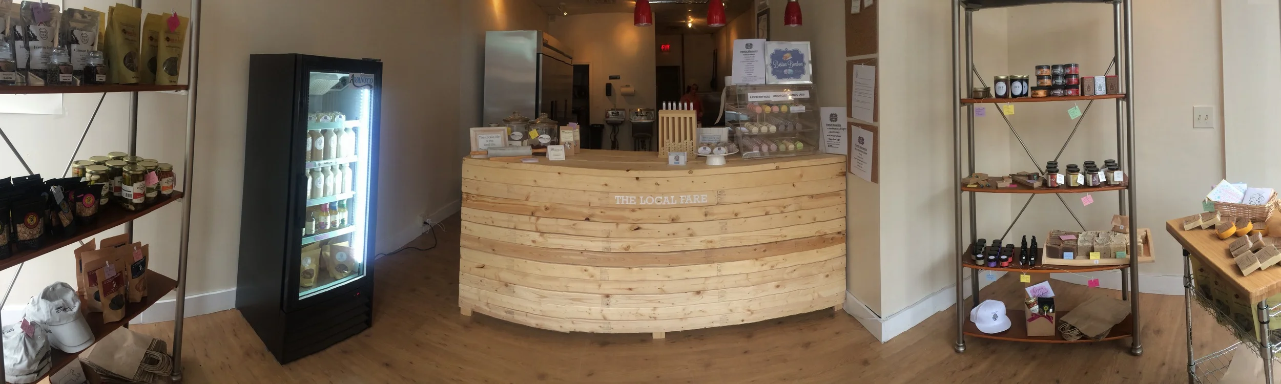 Our cute storefront :) p.s. the counter isn't curved...it's just the panorama!