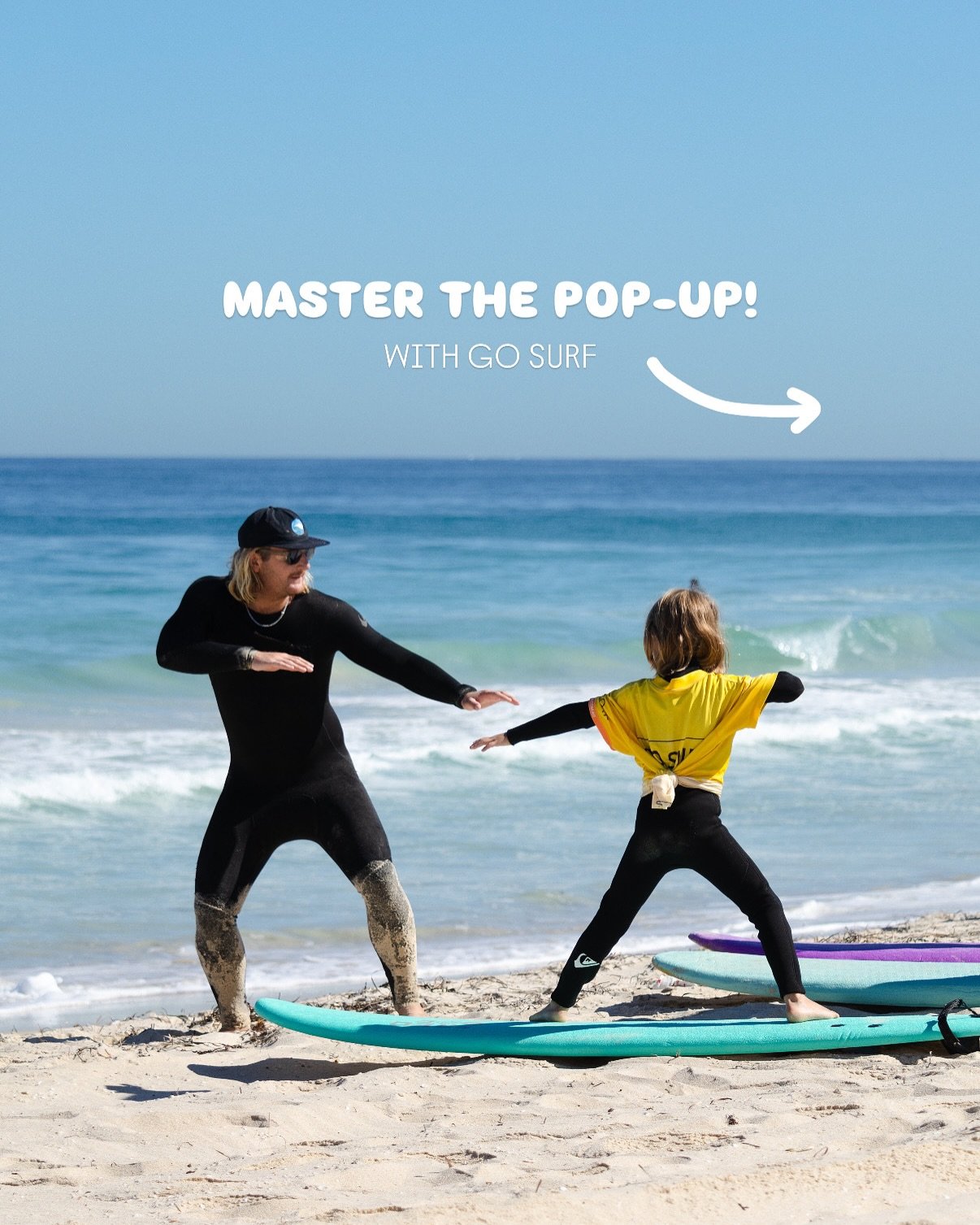 Mastering the Pop-Up!🏄&zwj;♀️
&bull;
SWIPE for a step-by-step guide ➡️

#gosurf #surfing #surf #surfer #surfskatetips #surfschool #surflessons #perth #scarborough #beach