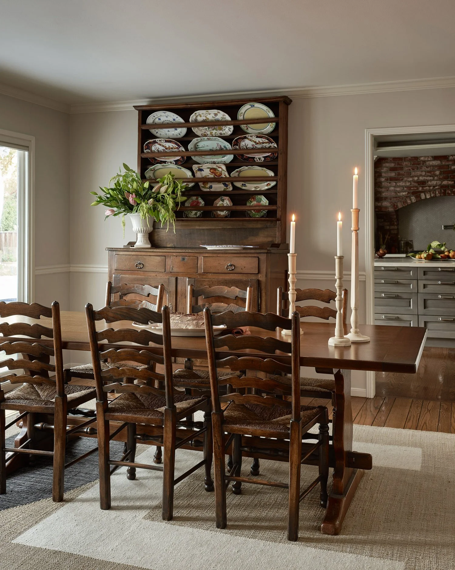 Dining Room with Wooden Table and Chairs