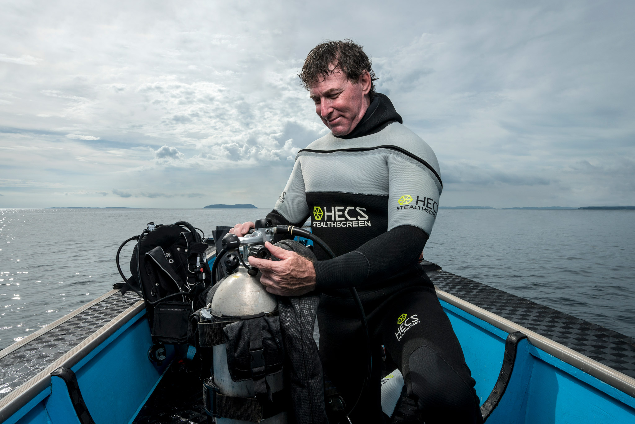 Lee Goldman in his HECS semi-dry scuba suit.