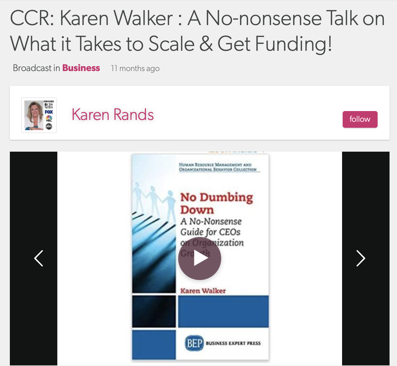 CCR: Karen Walker : A No-nonsense Talk on What it Takes to Scale &amp; Get Funding!
