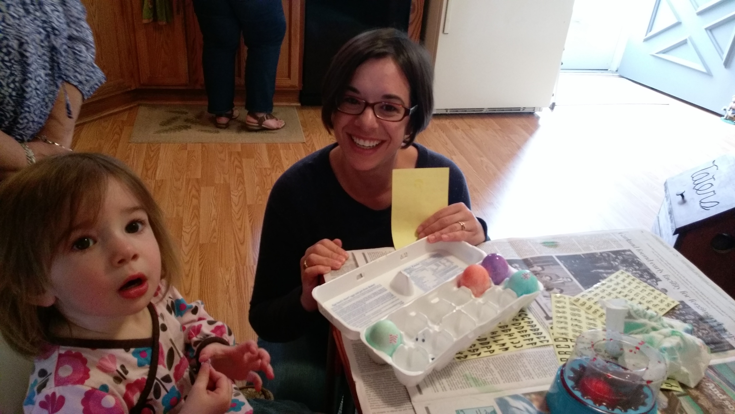 Cece and Rizzo coloring some eggs.