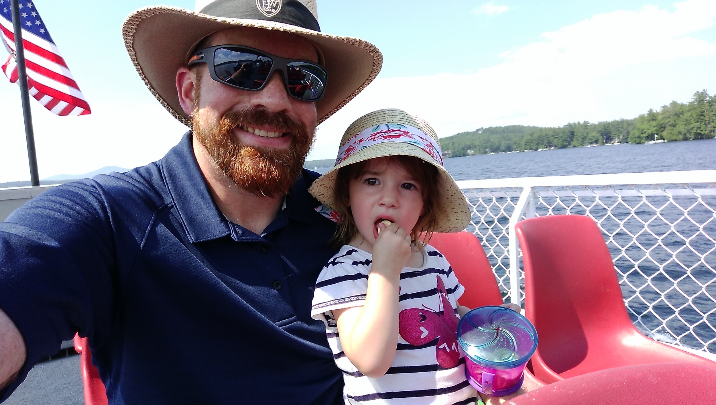 Cece and I enjoying a boat snack