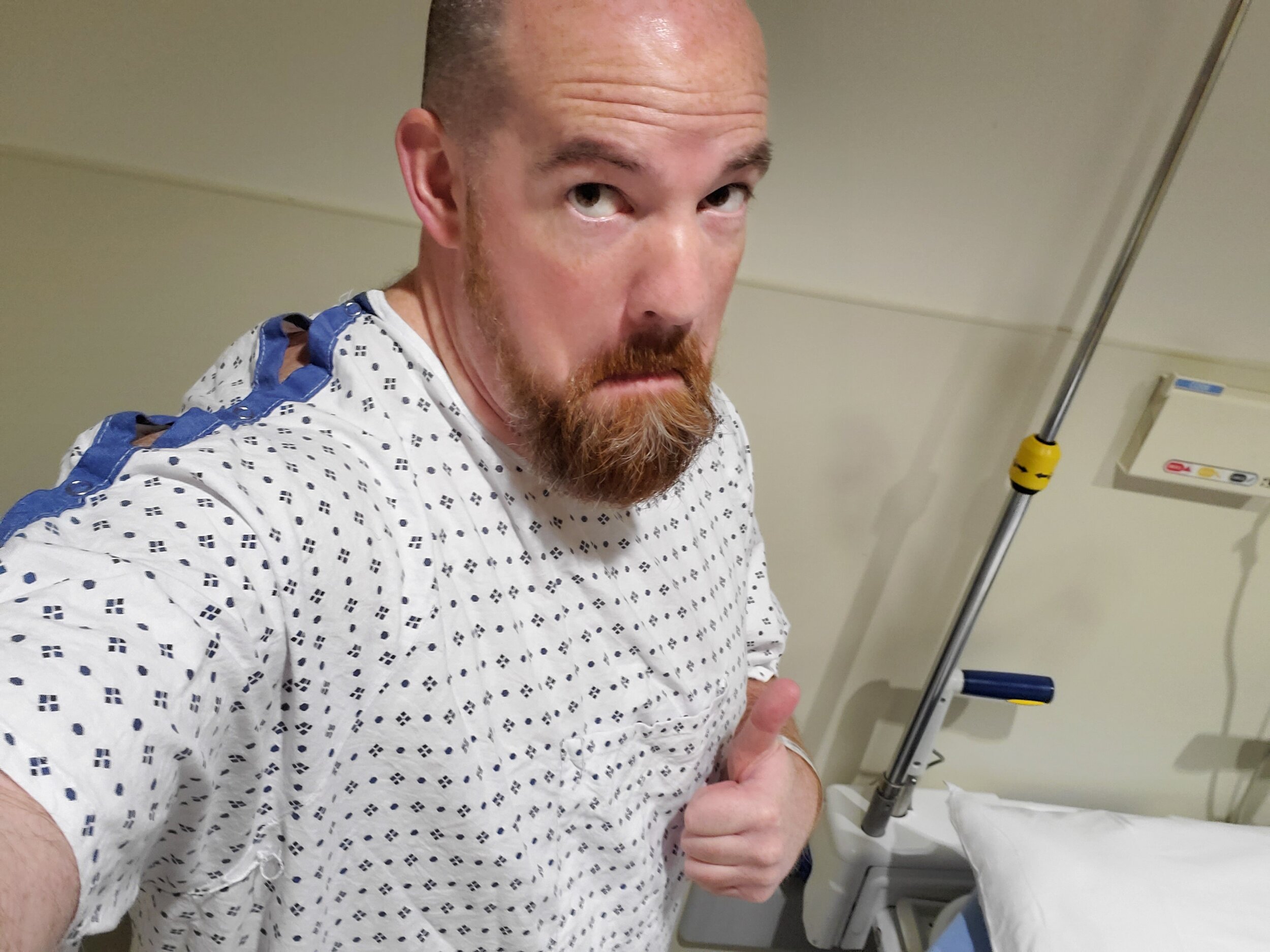 A hospital gown looks good on everyone