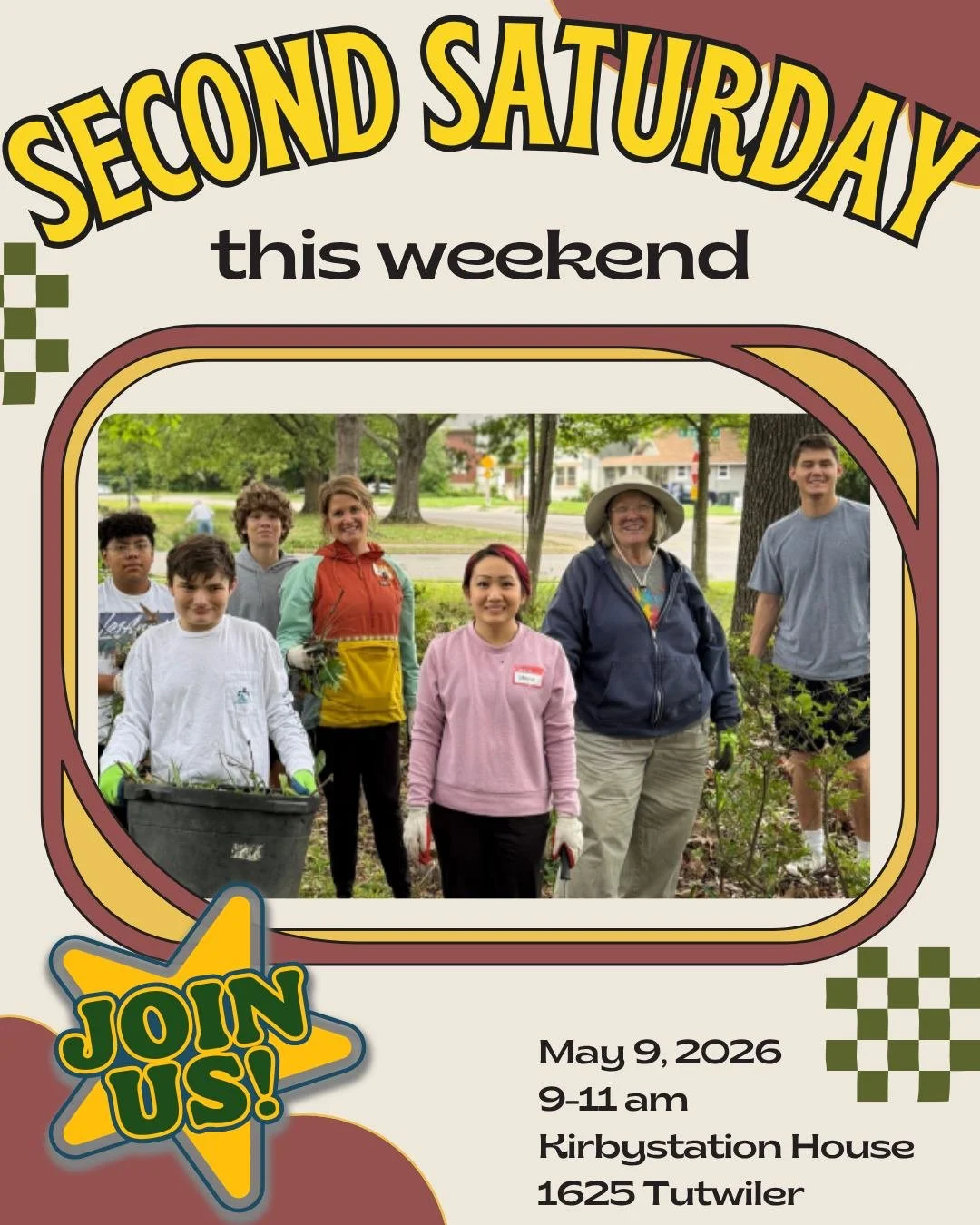 Looking for a fun way to give back this weekend? 🌿 Join us for Second Saturday on the V&amp;E Greenline &mdash; Saturday, May 9, 9&ndash;11 am at Kirbystation House (1625 Tutwiler). All ages and experience levels welcome; we provide tools and gloves