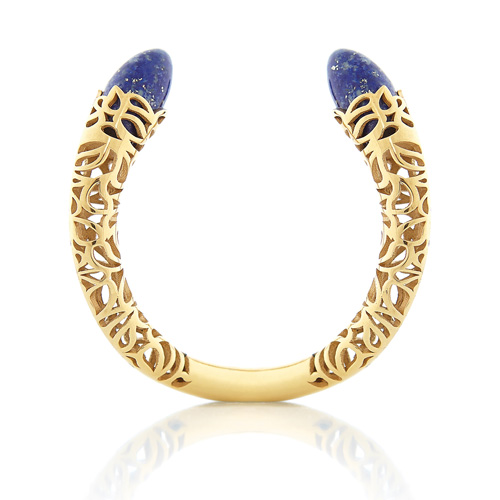 Gold vermeil (gold plated sterling silver) and lapis lazuli bangle