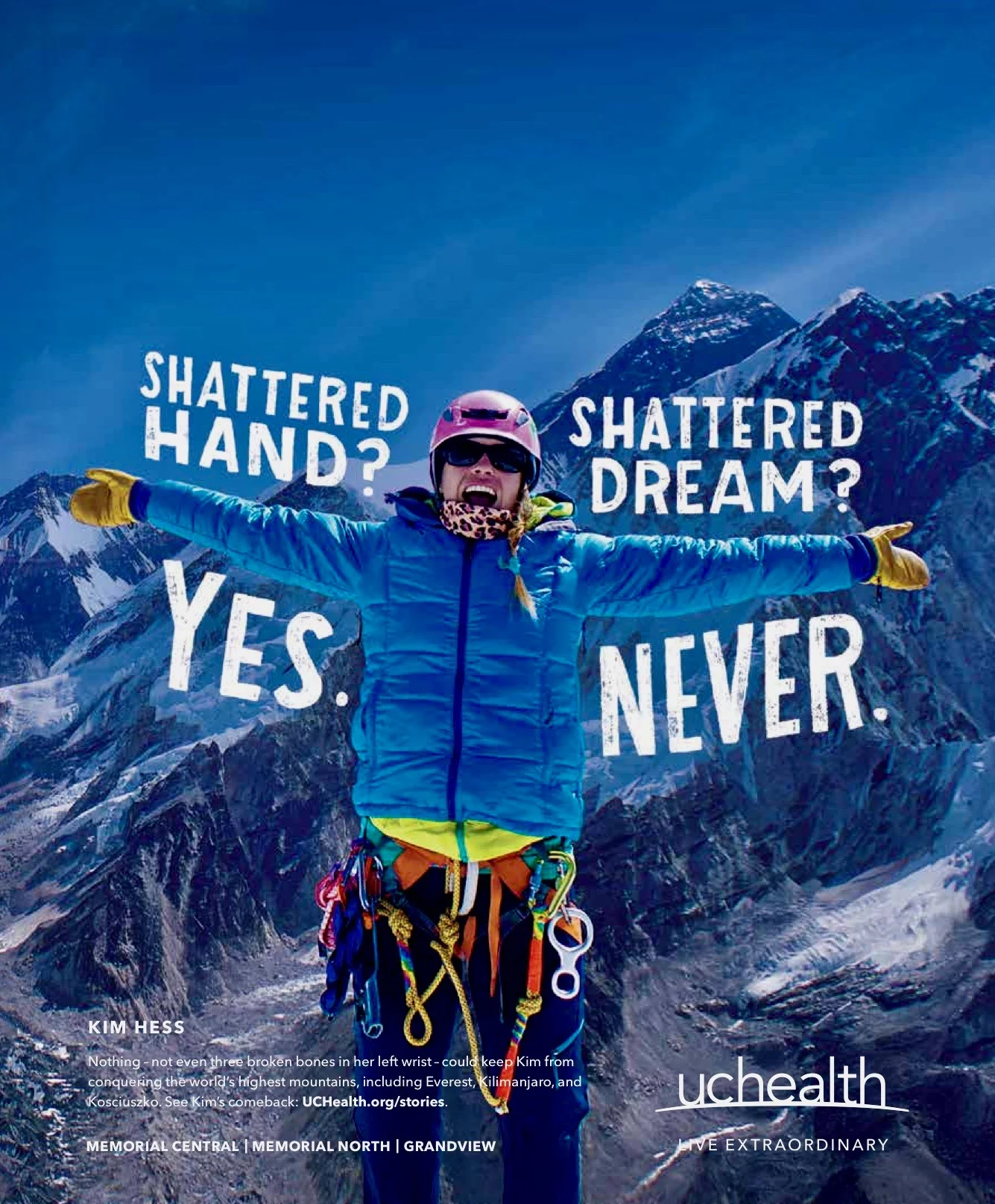 UCHealth Live Extraordinary campaign featuring mountain climber Kim Hess