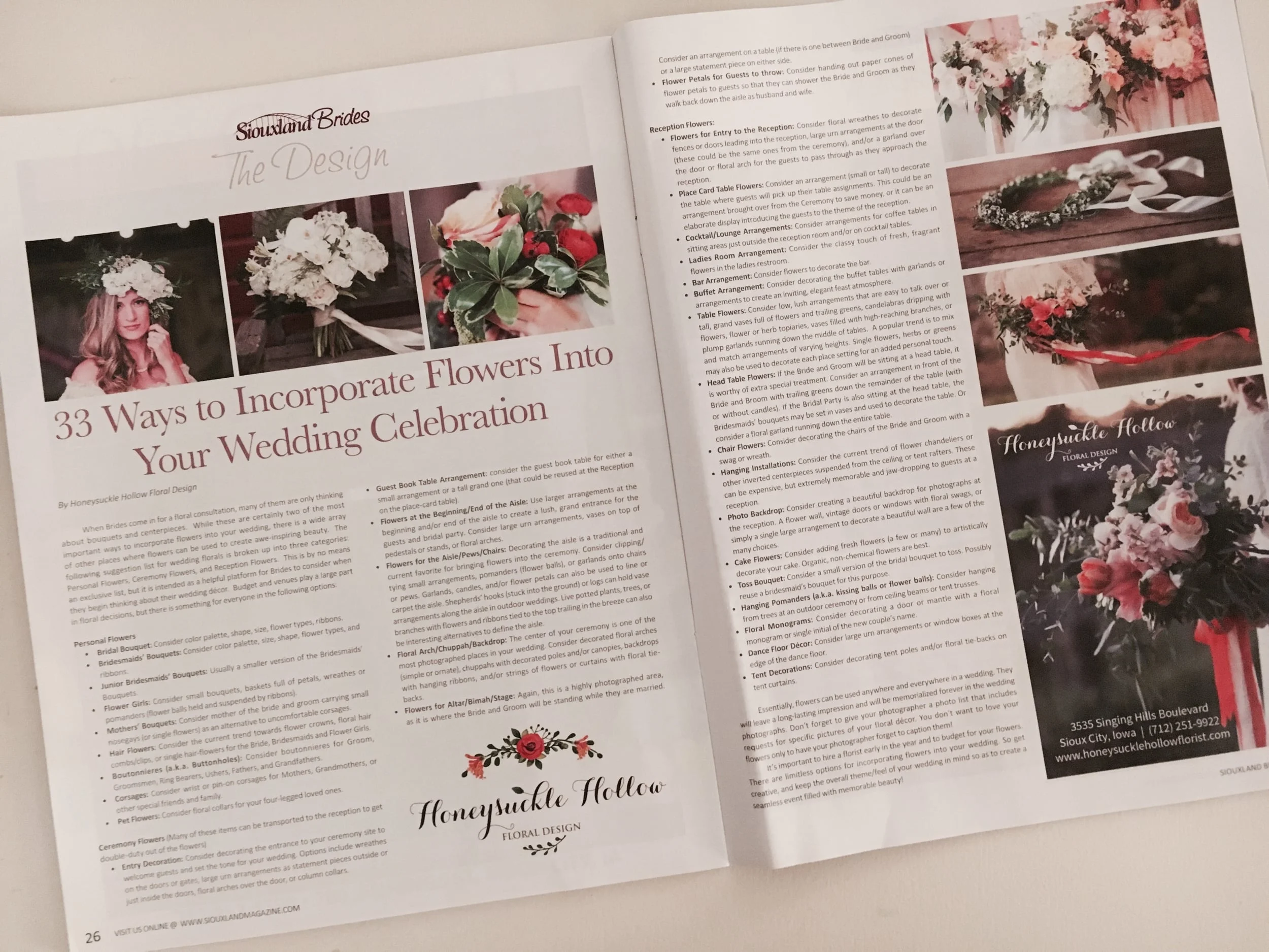 Our article was included in the 2015-2016 issue of Siouxland Brides Magazine !