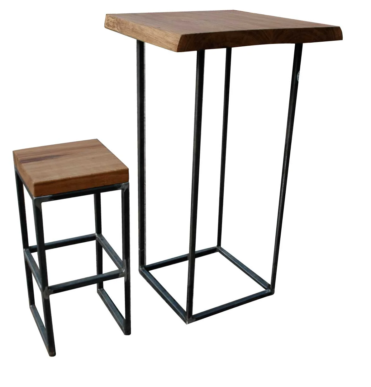 Steel and oak bar table and stool