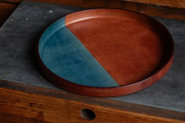 Large Round [Chestnut/Blue] Leather Tray