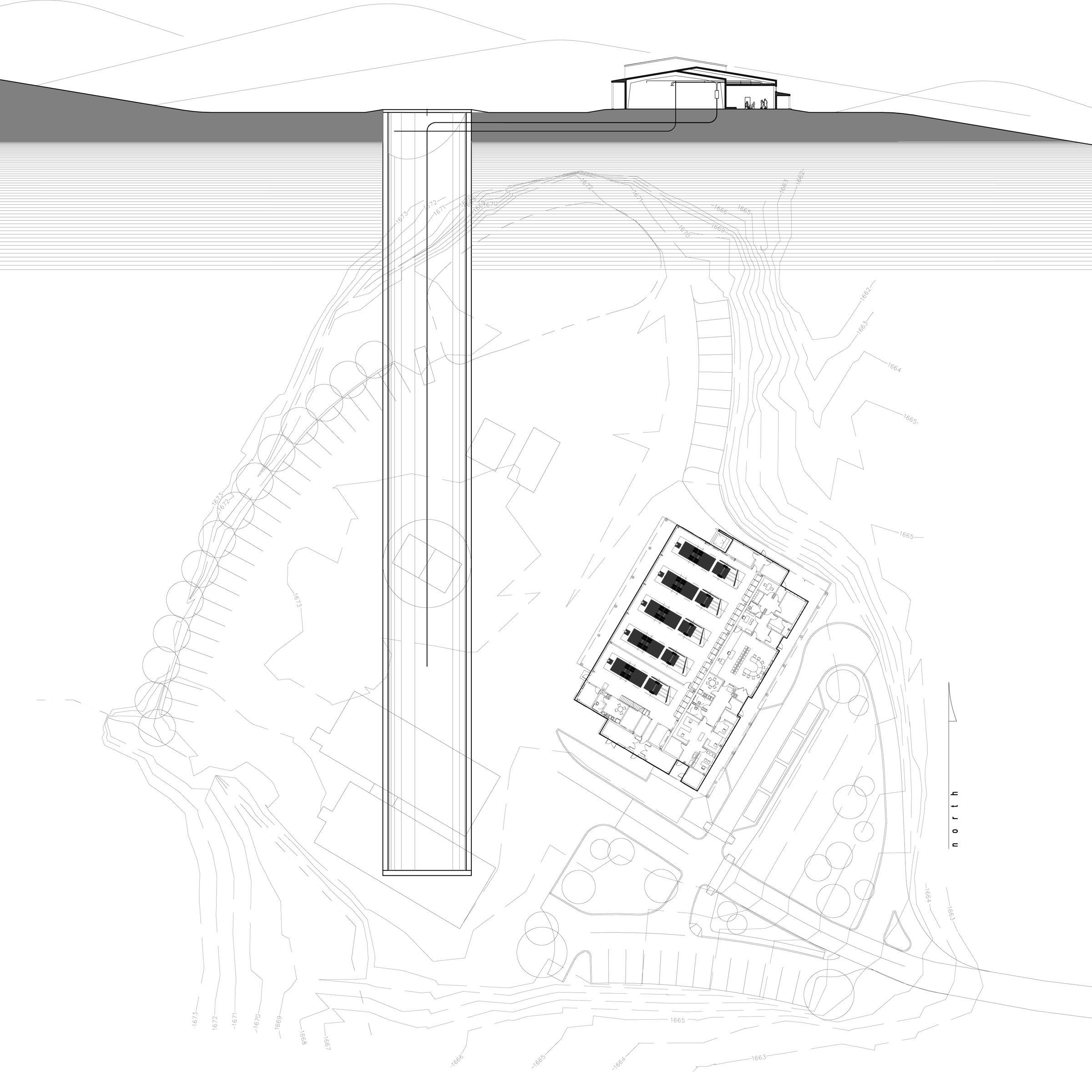 The Town of Dannemora is currently implementing geothermal energy heating and cooling for the Town’s Combined Services Building, dramatically reduce fossil fuel consumption and carbon dioxide emissions. An innovative system will use ground source heat pumps to extract heating and cooling energy from the on-site former Atlas ICBM missile silo, and a new Photovoltaic solar array, supported by a New York State Energy Research and Development Authority grant, will offset the entire Combined Services Building electrical demand, making the CSB a Net-Zero electrical energy facility. Premises Architecture, in consultation with Salem Engineering and Engineering Ventures is providing system design and project management services for Dannemora’s ingenious response to New York State’s Climate Action Plan.